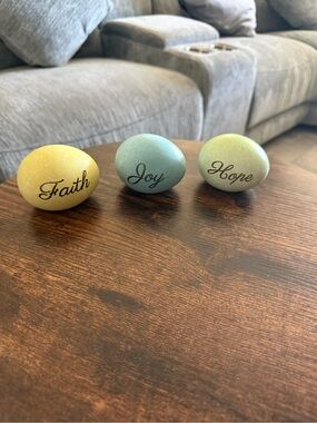 Faith Joy Hope Decorative Easter Eggs - Pastel Yellow, Teal, Green